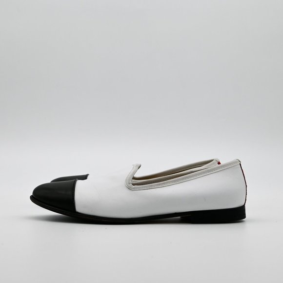 DEL TORO Women's Toe Cap Leather Flats Black White - Picture 4 of 6